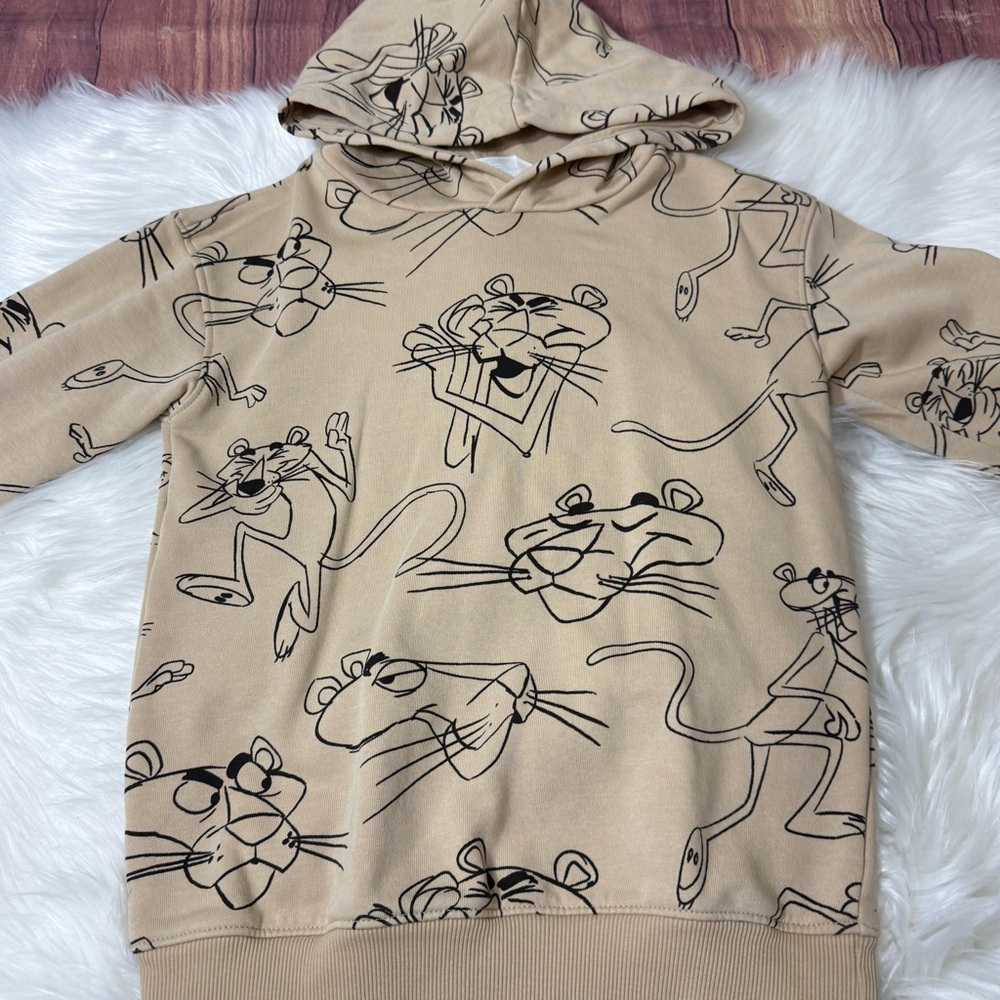 H&M Pink Panther All Over Print Pullover Tan Hoodie - Boys Size 6X-7 - Picture 3 of 14
